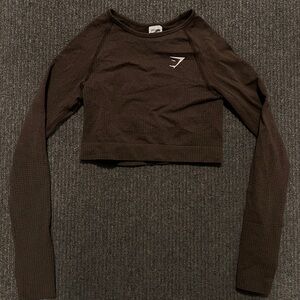 Gymshark Adapt Seamless Long Sleeve Crop Top - Brown (S)